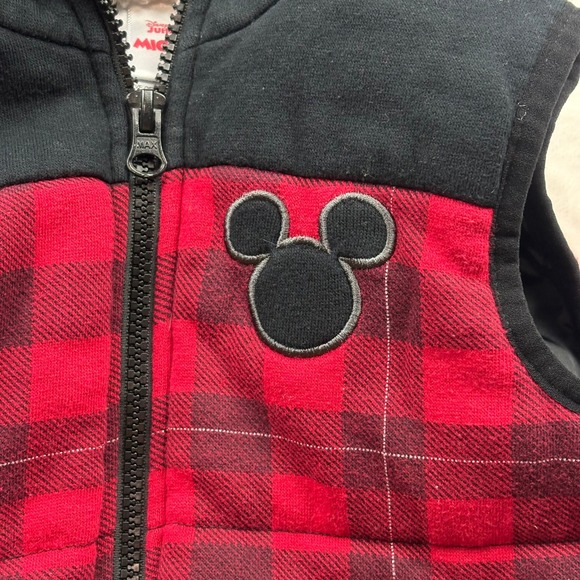 Disney Mickey Mouse Toddler 3T Vest Red Plaid Hooded Sherpa Lined Cozy Playful - Picture 2 of 12